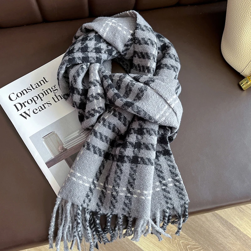 

Women Acrylic Scarf Winter Vintage Preppy Style Plaid Wrap Scarves Pashmina Mujer Foulard Bufanda Shawl Unisex Men Tassel Stoles