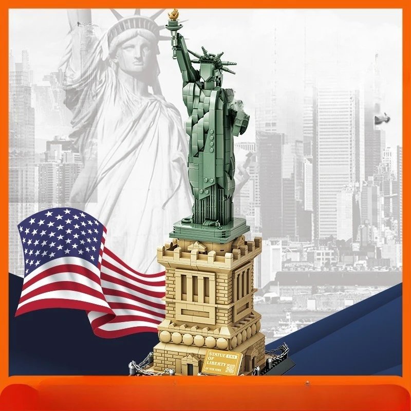 1409 PCS Architecture Statue of Liberty Large Collection Building Set Model Gift for Kids and Adults Compatible 21042