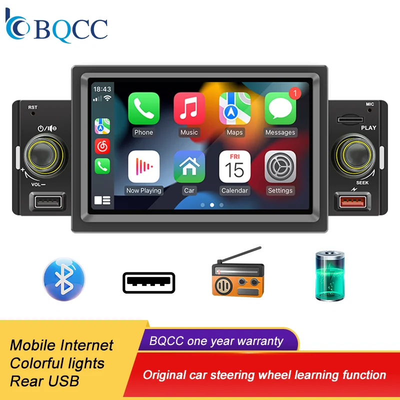 BQCC 5 بوصة راديو السيارة 1Din CarPlay أندرويد سيارة مشغل وسائط متعددة بلوتوث MirrorLink FM استقبال لفولكس واجن نيسان تويوتا #1