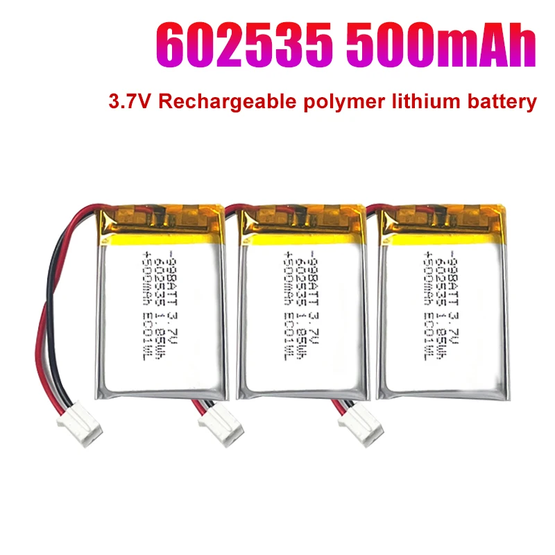 

602535 3.7V Lithium Battery 500mAh Lipo Rechargeable for Bluetooth Speaker LED Light MP3 MP4 GPS Toy Tracker Monitor Dog Trainer