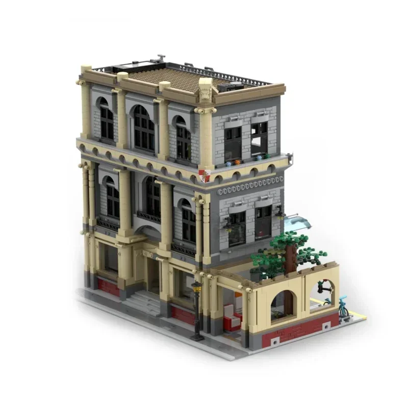 Moc อาคารอิฐ Old Town รุ่น Bus Station และสํานักงานกฎหมายเทคโนโลยี Modular Blocks ของขวัญของเล่นคริสต์มาส DIY ชุดประกอบ