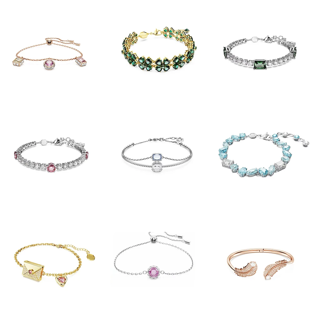 

Новый браслет SW из розового золота с невидимой застежкой, украшенный зеленым клевером и кристаллами, романтический аксессуар, подарок