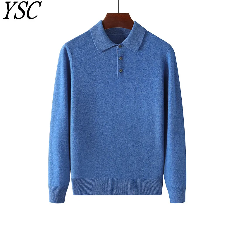 Men Knitwear Australian Wool Pullover Cashmere Sweater Polo Collar Thick Style Long Sleeve Warmth Basic Business Clothing Tops