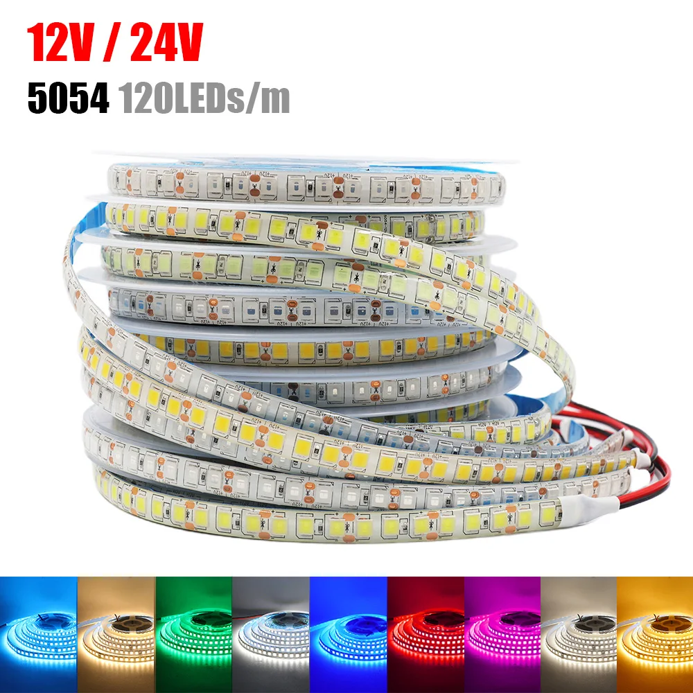 Super Bright LED Strip Light 12V 24V 5m 10m 15m 20m 50m SMD 5054 120LED/m IP65 Waterproof Flexible Tape LED Ribbon 9 Colors