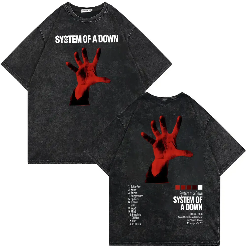 Vintage Washed System of A Down Album Merch T Shirt Men Women Rock Fashion Street T-shirts High Quality Cotton Oversized T-shirt