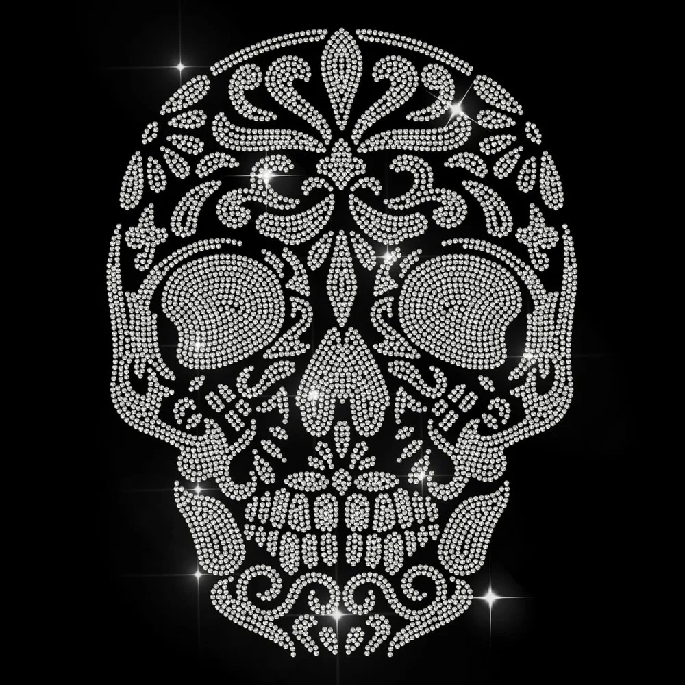 Mandala Skull Rhinestone Iron on Hotfix Rhinestone Mexican Skull Transfer Applique Heat Transfer Decal Clothing Repair Patch