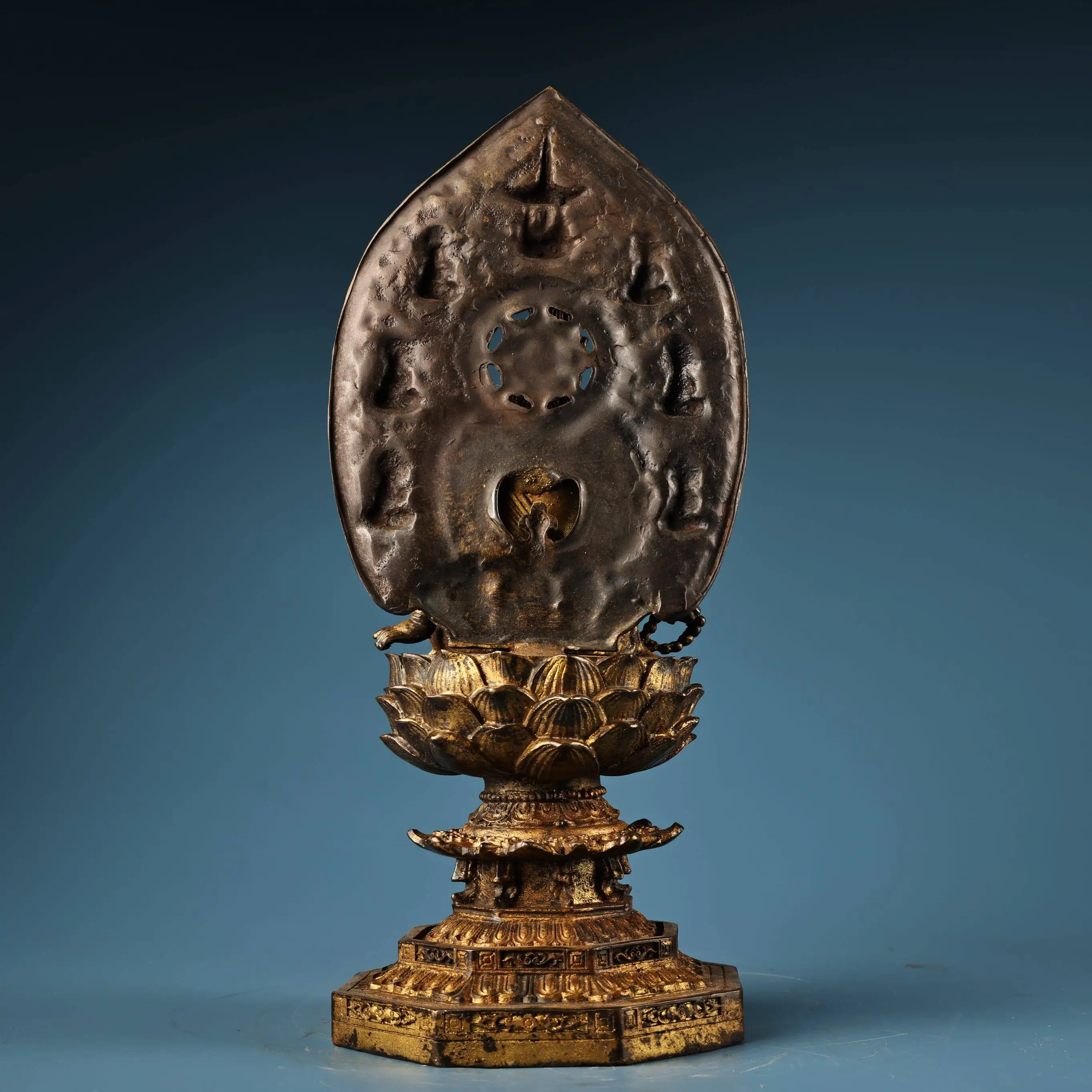 Antique Bronze Gold Gilt Six Armed Guanyin Bodhisattva Statue Serene Face Heavy Patina Fine Craftsmanship