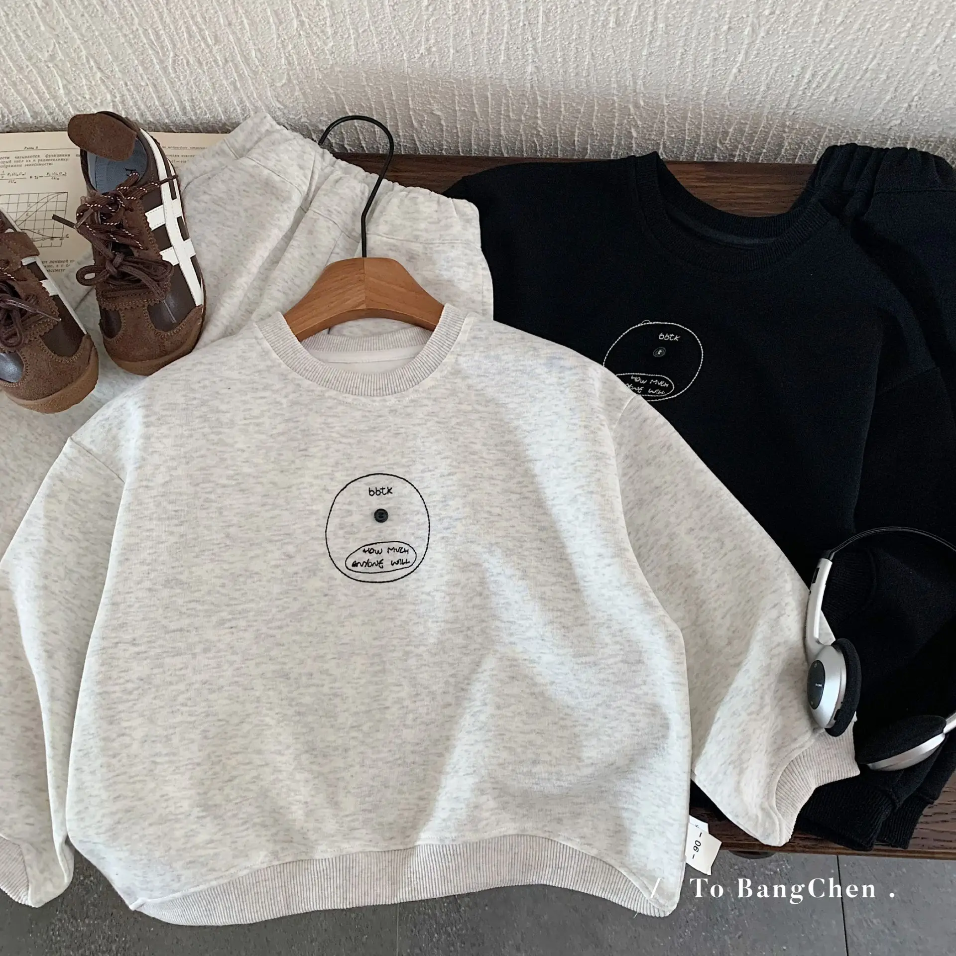 

Autumn Infant Baby Boys Two-piece Set Round-neck Long-sleeved Embroidered Toddler Boys Top Elastic Waist Kid Baby Boys Pants