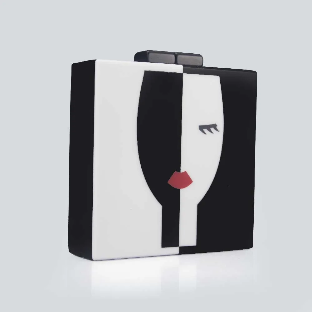 Women's New Black White Splicing Acrylic Dinner Bag Fashion Ladies Retro Shoulder Bag Mysterious Portrait Wedding Banquet Bag image 2