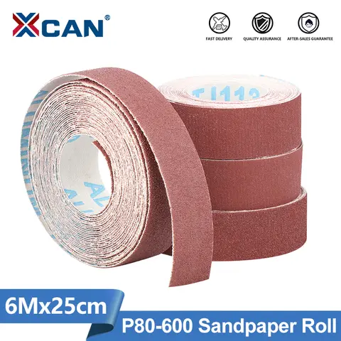 XCAN 연마 도구 사포 롤 6 미터 25cm 너비 샌딩 종이 에머리 천 롤 그릿 80 150 240 320 400 600 연마 벨트
