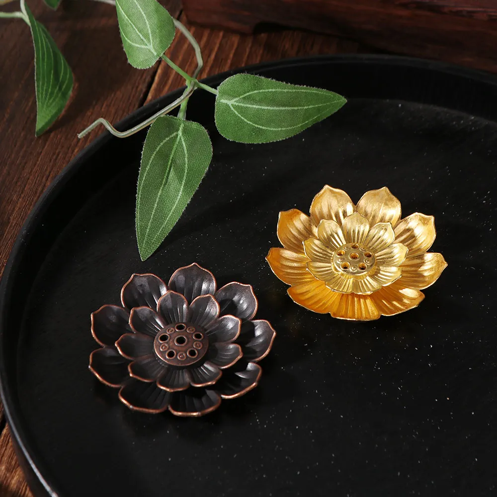 Lotus Design Incense Burner 6 Holes Detachable Ash Catcher Lotus Aromatherapy Stand 2/3 Layer Vintage Incense Burning Tray