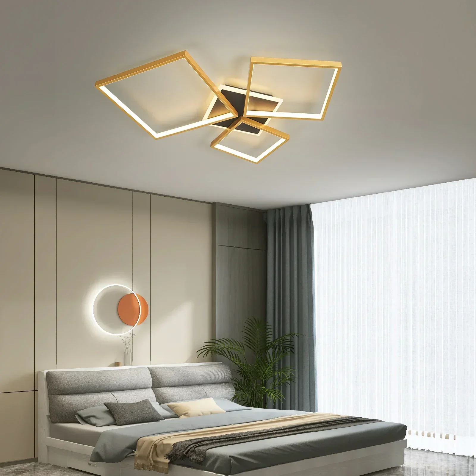 Modern LED Chandelier Smart Home Alexa Compatible Black/Gold Dimmable Ceiling Light for Living Room Bedroom Study