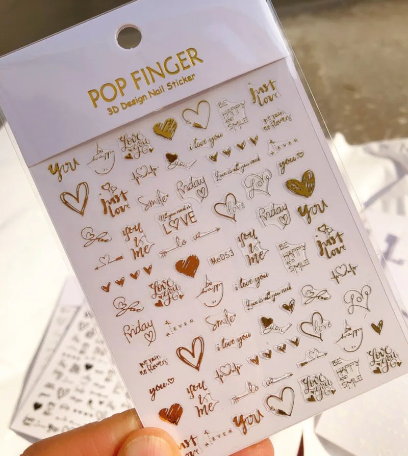 Pegatinas de uñas 3D abstractas con letras de amor, deslizador de uñas, decoración de Arte de uñas, pegatina de bronceado láser, prensa de