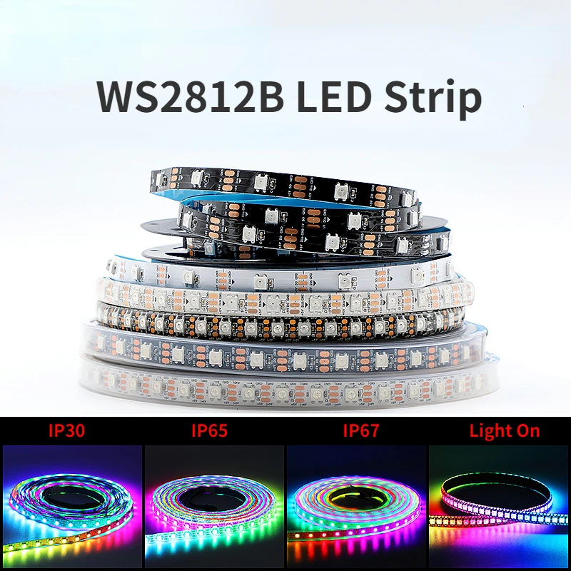 

DC5V WS2812B Led Strip 30/60/74/96/144 leds/m WS2812 Black/White PCB IP30/65/67 Smart RGB Led Light 1m/2m/3m/4m/5m