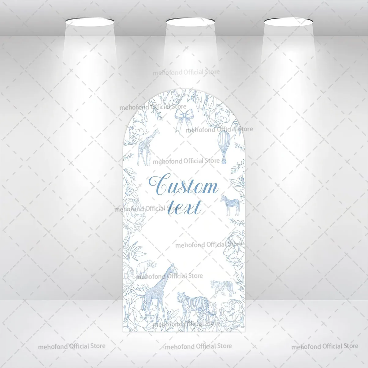 

Двусторонний фон-арка Chiara от Mehofond, синий, с изображением животных джунглей и сафари, для детского дня рождения и детского праздника (бэби-шауэр)