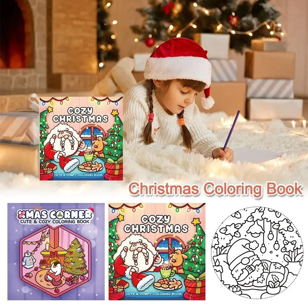 Cozy Christmas Christmas Coloring Book Cartoon Stress Relief Paperback Painting Gift Educational Doodles Book