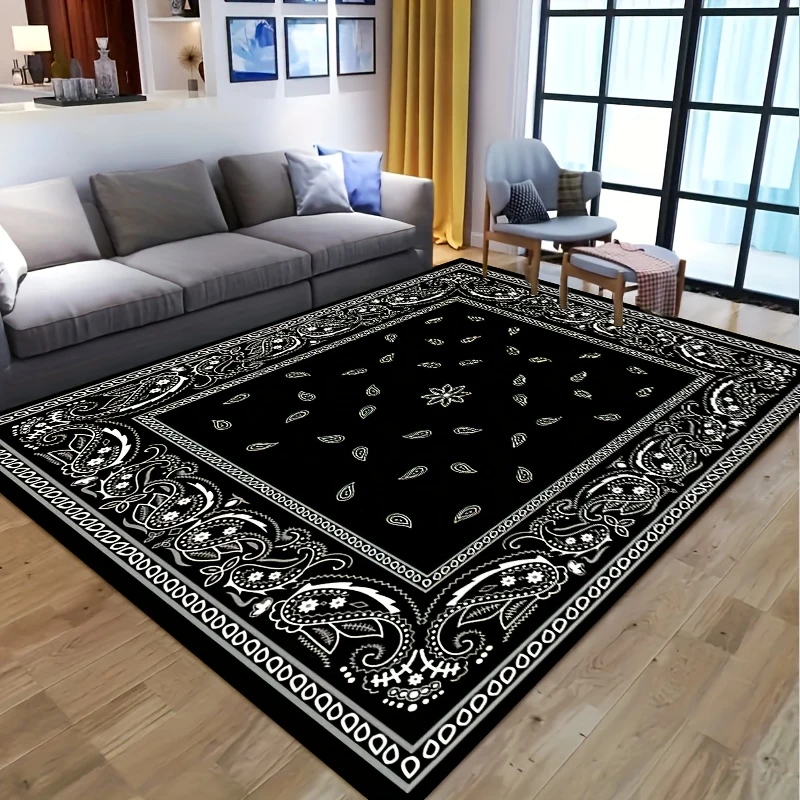 

Ковер VIKAMA West Coast Paisley, нескользящий, моющийся, с принтом в виде банданы, черно-белый, с принтом в форме капли, для патио, гостиной, спальни