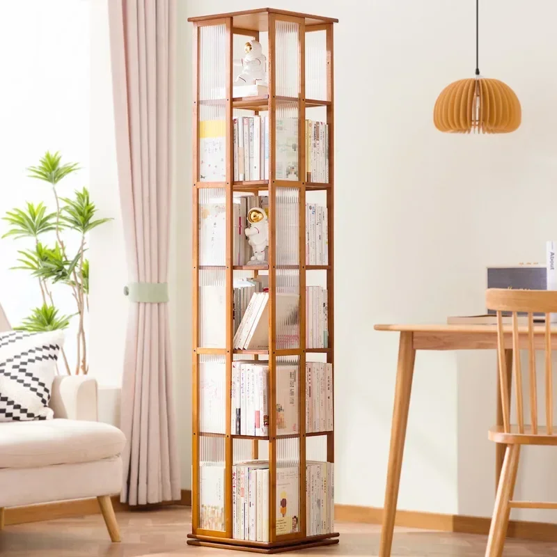 Multi-functional Bookcase living room simple floor shelf rotating bookshelf 360 degree storage cabinet