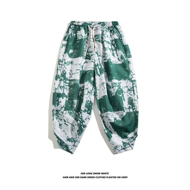 Men's Shorts, Loose Radish Pants, Bermudas  Beach Chinese Style Lantern Pants, Summer Thin Style Treetwear Pants Knee Length