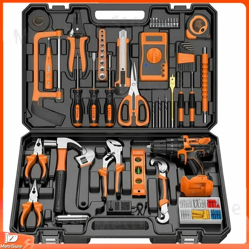Multifunctional Household Repair Tool Set Electrical Automotive Maintenance Kit Power Drill Combo for Home Garage Workshop
