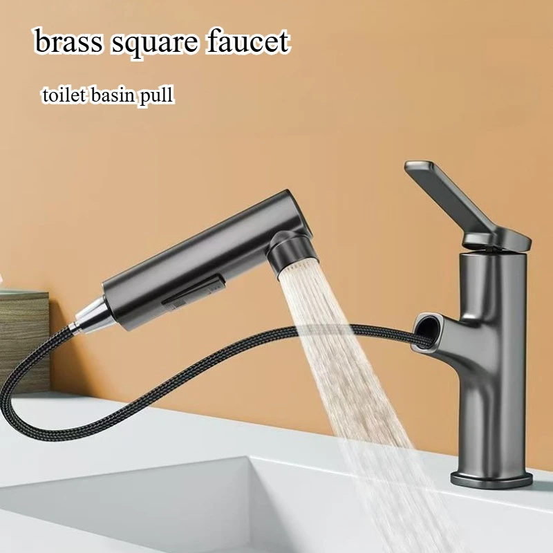 

Выдвижной смеситель для раковины с горячей и холодной водой для ванной комнаты, легкий, роскошный качественный латунный квадратный смеситель