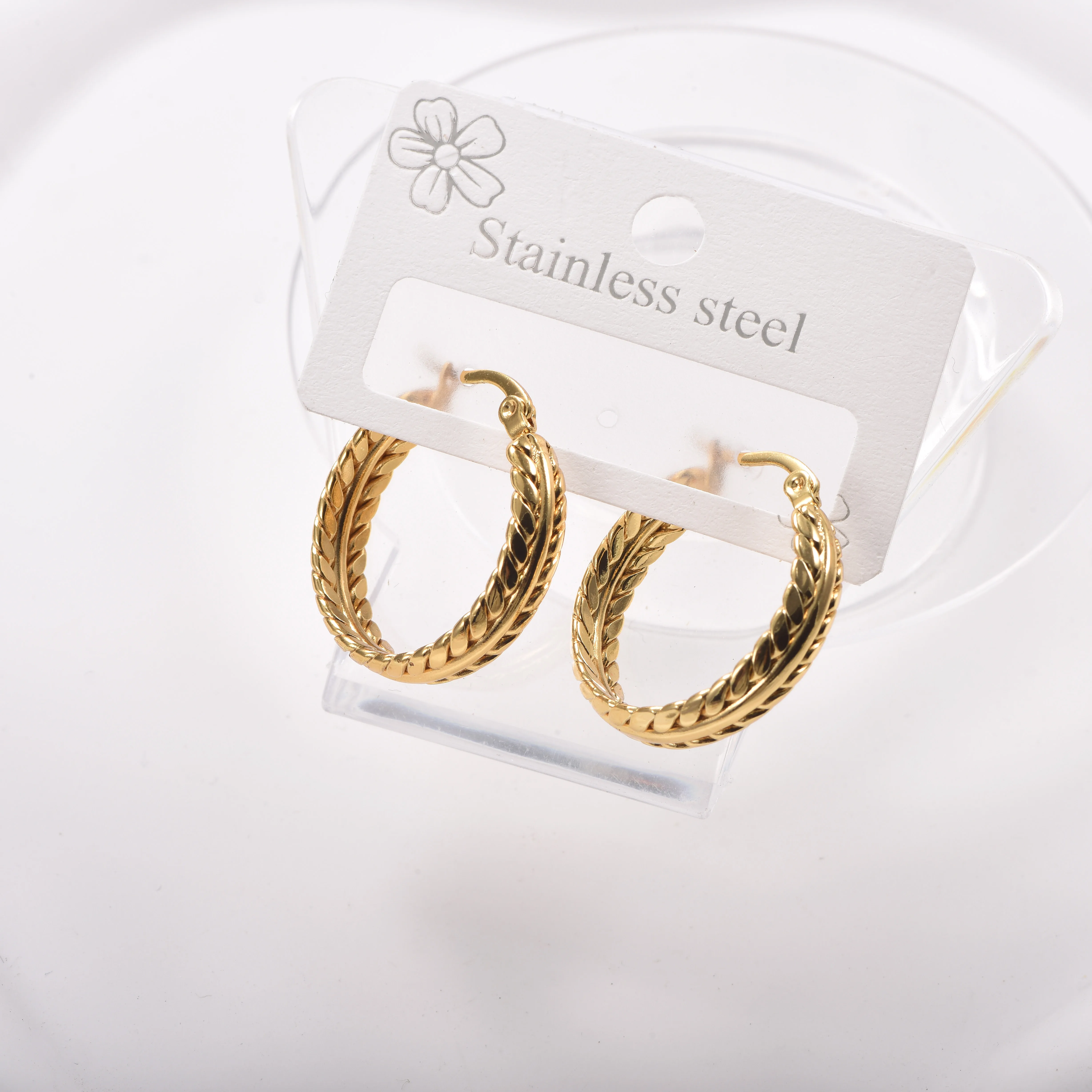 Edelstahl Twist-Creolen für Damen, 18K vergoldet, geflochtener Kreis, Ohrschmuck – Detail 2