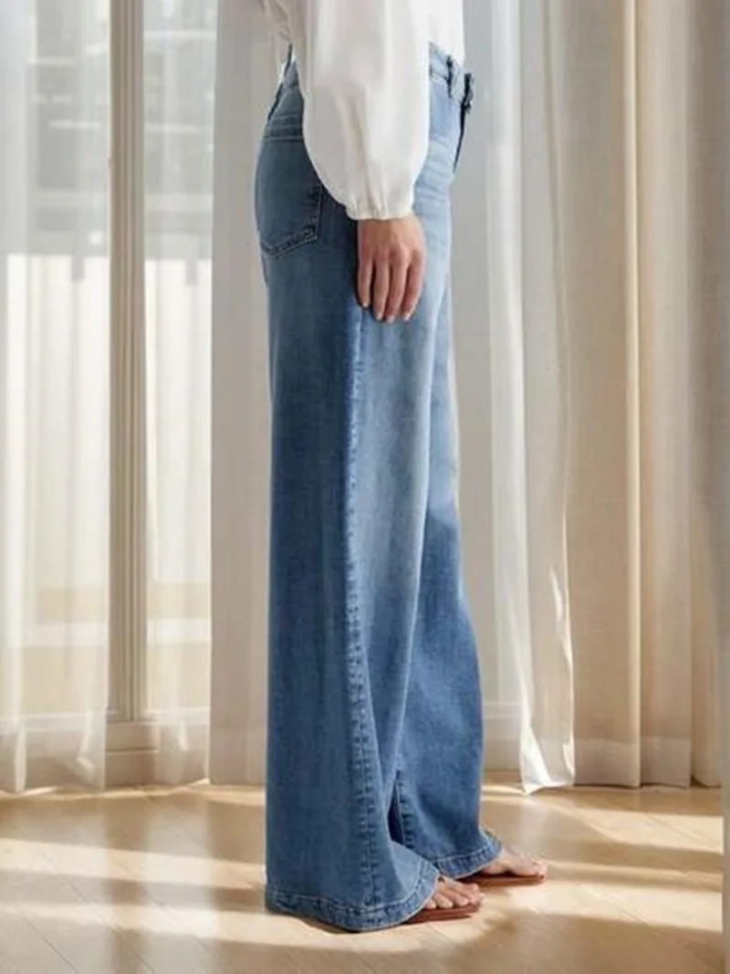 

New 2026 Light Wash Wide Leg Jeans Women's High Waist Stretch Loose Straight Denim Pants Casual Streetwear Baggy