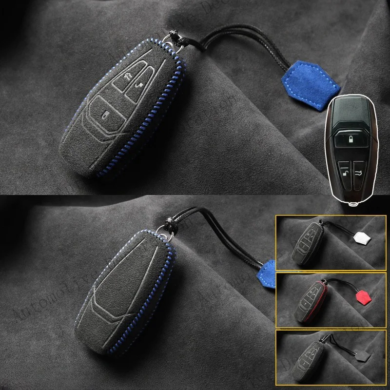Z+ Suede Leather Car Remote Smart Key Fob Case Cover Bag Holder For Aston Martin