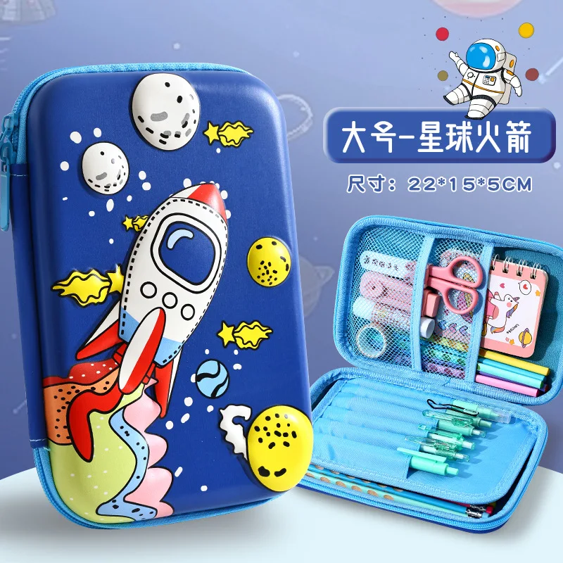 Spaceman Pencil Case Boy 3D EVA Plastic Unicorn Pink Dinosaur Blue Girl Pen Holder Bag Rocket School Supplies Stationery Box INS