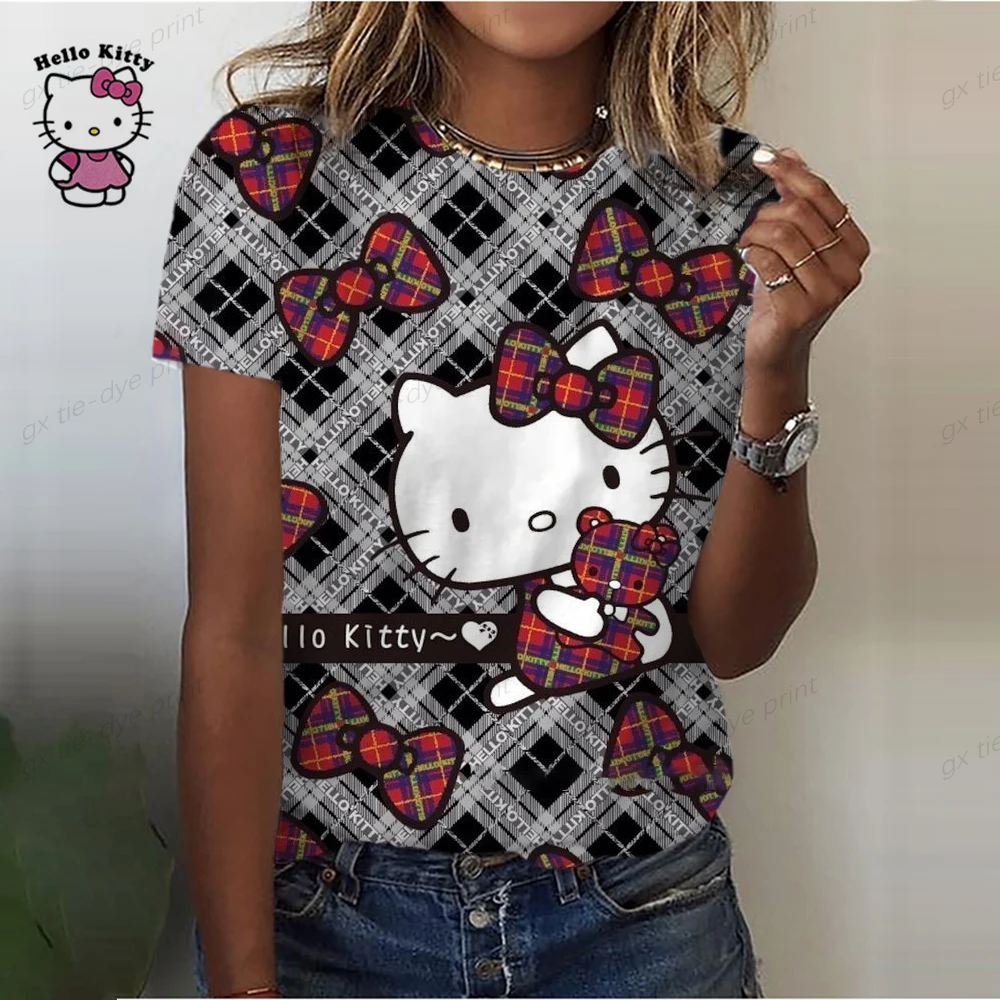 Cartoon Fashion Lovely Hello Kitty 3D Print Women Ladies Girls T-Shirt Cartoon Harajuku O Neck Short Sleeve Unisex Summer Tops