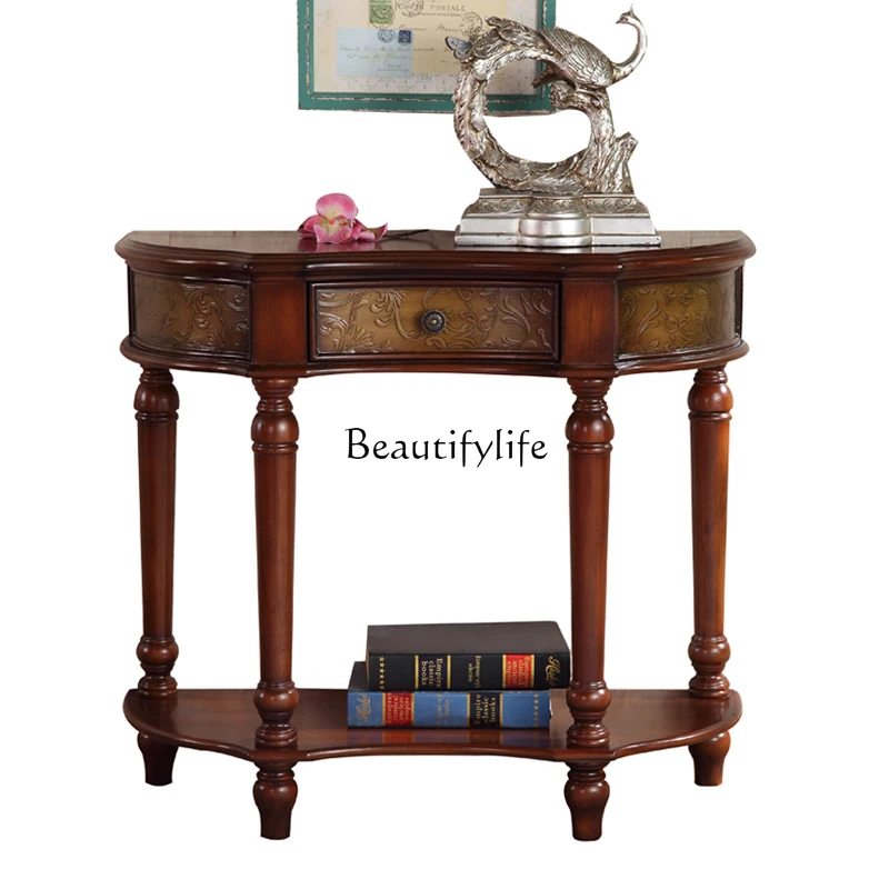 European-Style Furniture Semicircle Entrance Cabinet Wall Aisle Console Walnut Curio Cabinet