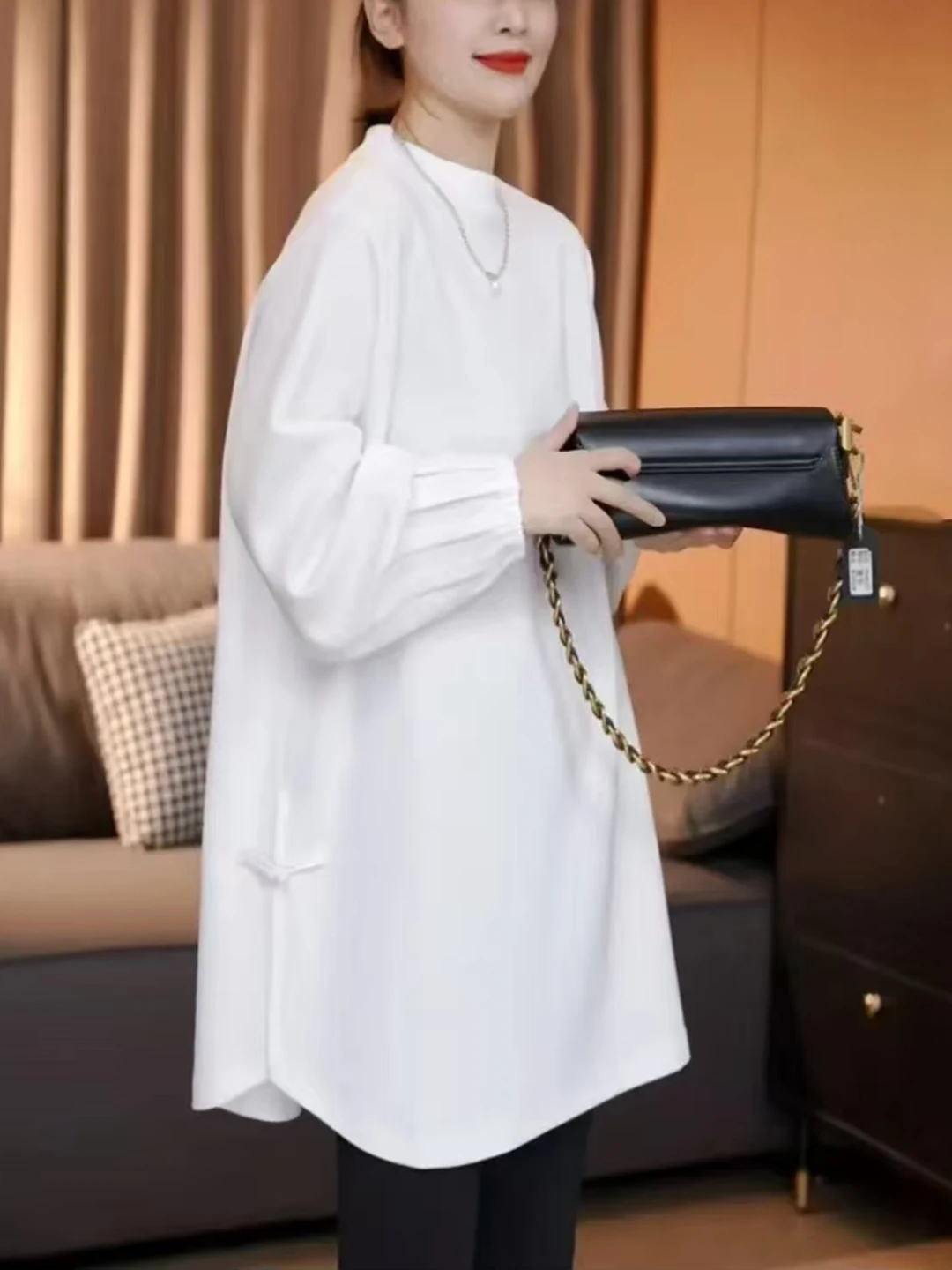 سترة نسائية عالية الرقبة بأكمام مطوية، تصميم نحيف يغطي الجسم، طول متوسط، أنيقة ومتعددة الاستخدامات، إصدار جديد للخريف