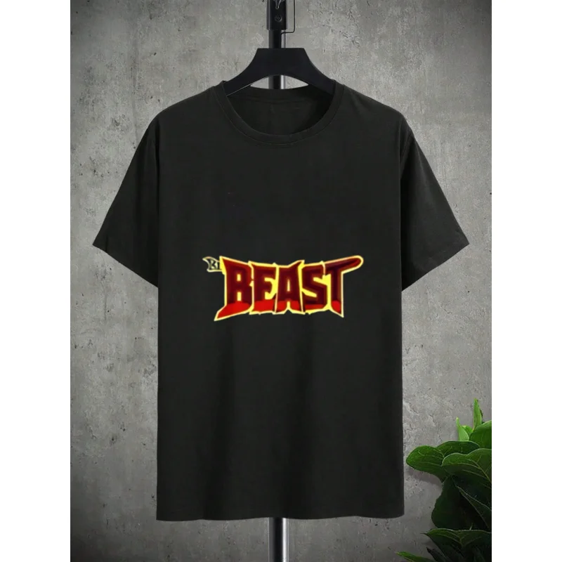تي شيرت رجالي أبيض BEAST مطبوع عليه نمط ونص قطن عالي الجودة 180 جرام #4
