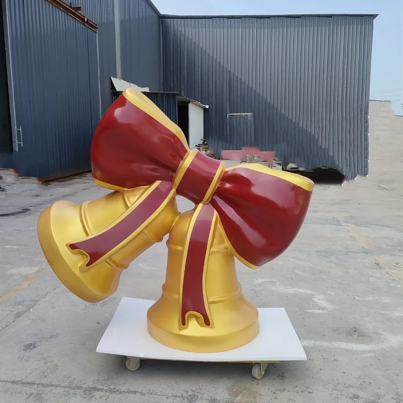 Christmas Bells Red Ribbon Gold Ornaments Holiday Decorations Fiberglass Outdoor Christmas Ornaments Display