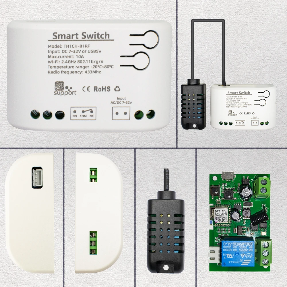 EWELINK Smart WiFi 1Channel Relay With Temperature Humidity Sensor Passive Dry Contact Switch RF433 Alexa Alice Compatible