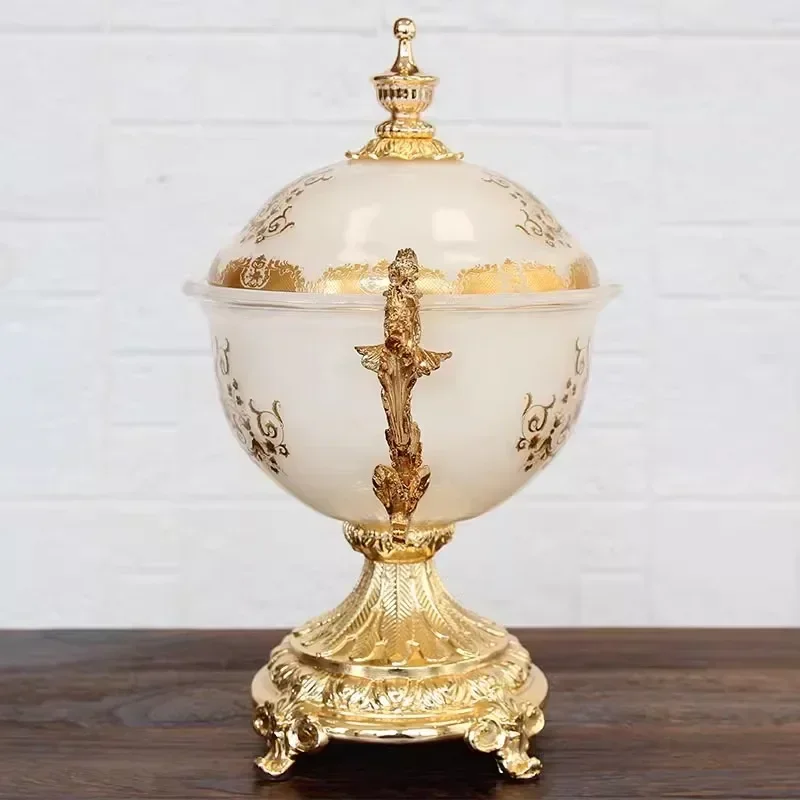 خزان تخزين زجاجي مصنوع من خليط معدني على الطراز الأوروبي، وزخارف ناعمة لغرفة نموذجية الفيلا، وحرف يدوية لمدخل غرفة المعيشة الفاخرة #5