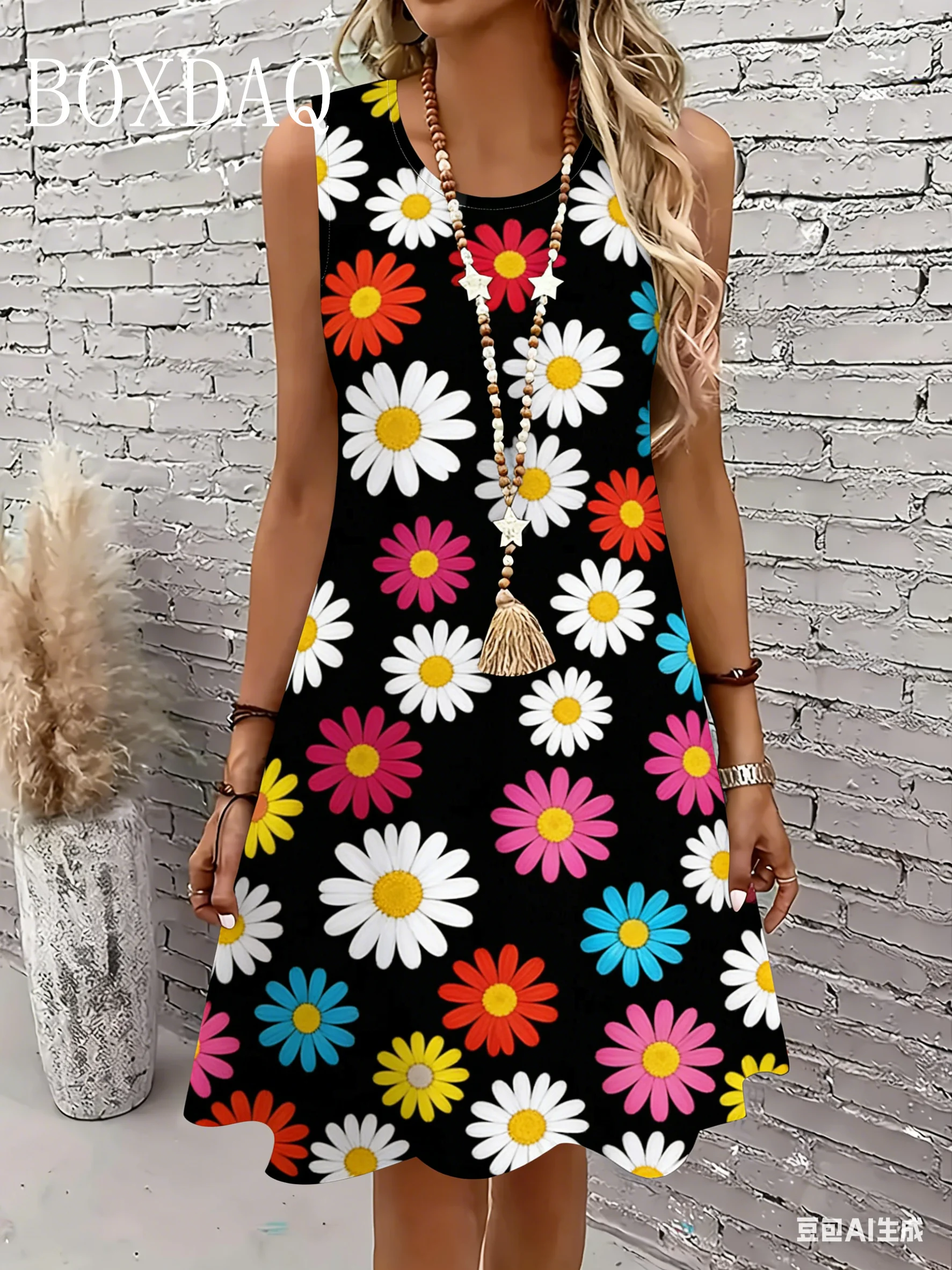

2026 New Women Summer Sleeveless Dress Large Size 3XL Vintage Floral Print Tank Dress Beach Party Loose Casual A-Line Dresses