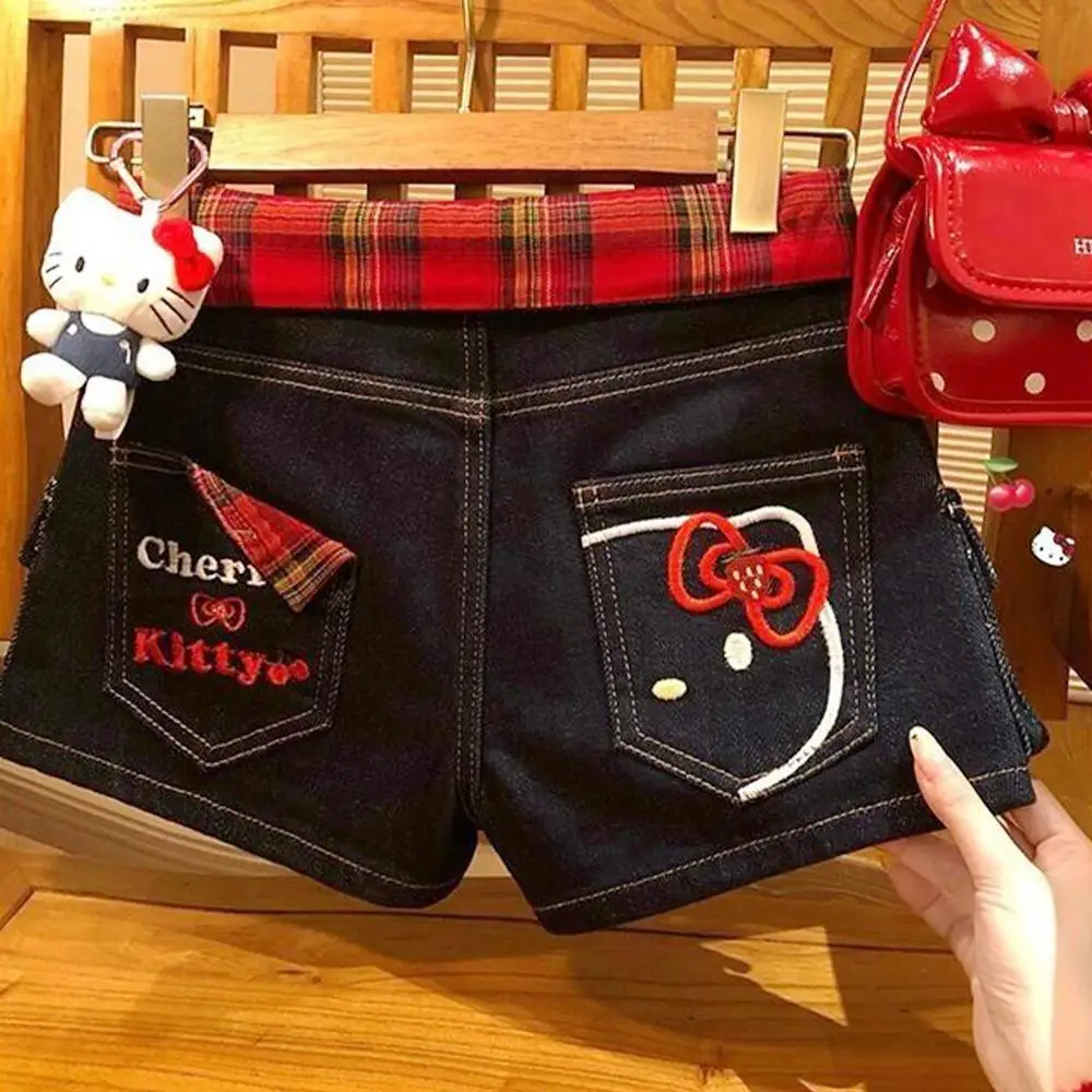 

Y2K Hello Kitty Women Shorts Summer Hot Girls Embroidery Jeans Shorts Female Cartoon Sanrio 2025 New Sexy High Waist Hot Pants