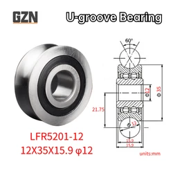 1PCS Guideway Roller Bearing LFR5201-12 Inner Diameter 12mm Outer Diameter 35mm Height 15.9mm U Groove Diameter 12mm 12x35x15.9