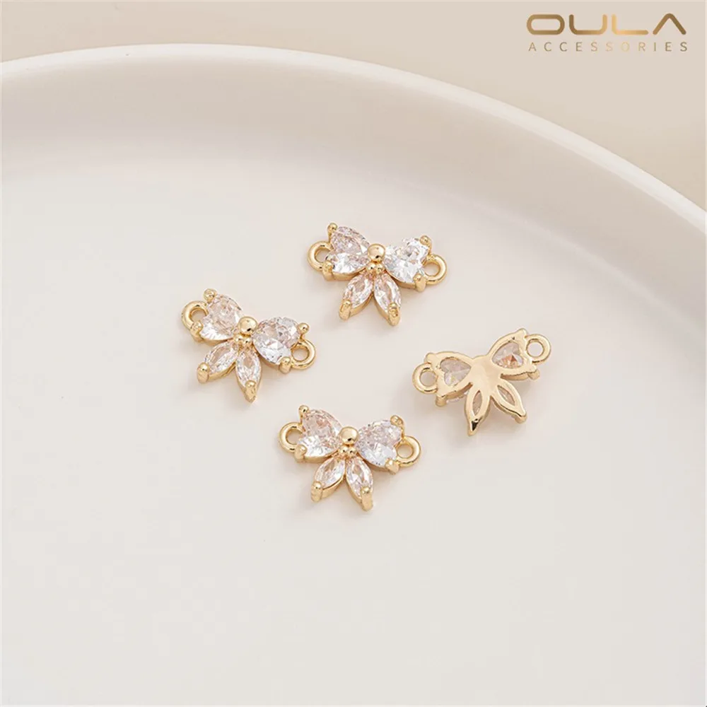 

1PCS 14K Gold-plated Zircon Double Pendant Small Butterfly Pendant Single Pendant Bow Diy Bracelet Jewelry Earrings Pendant