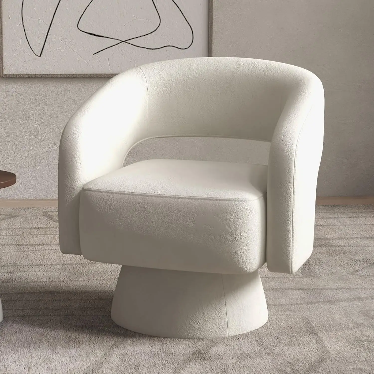 Velvet Swivel Barrel Armchair 360° Rotation for Living Room Bedroom Reception, Beige, Customized