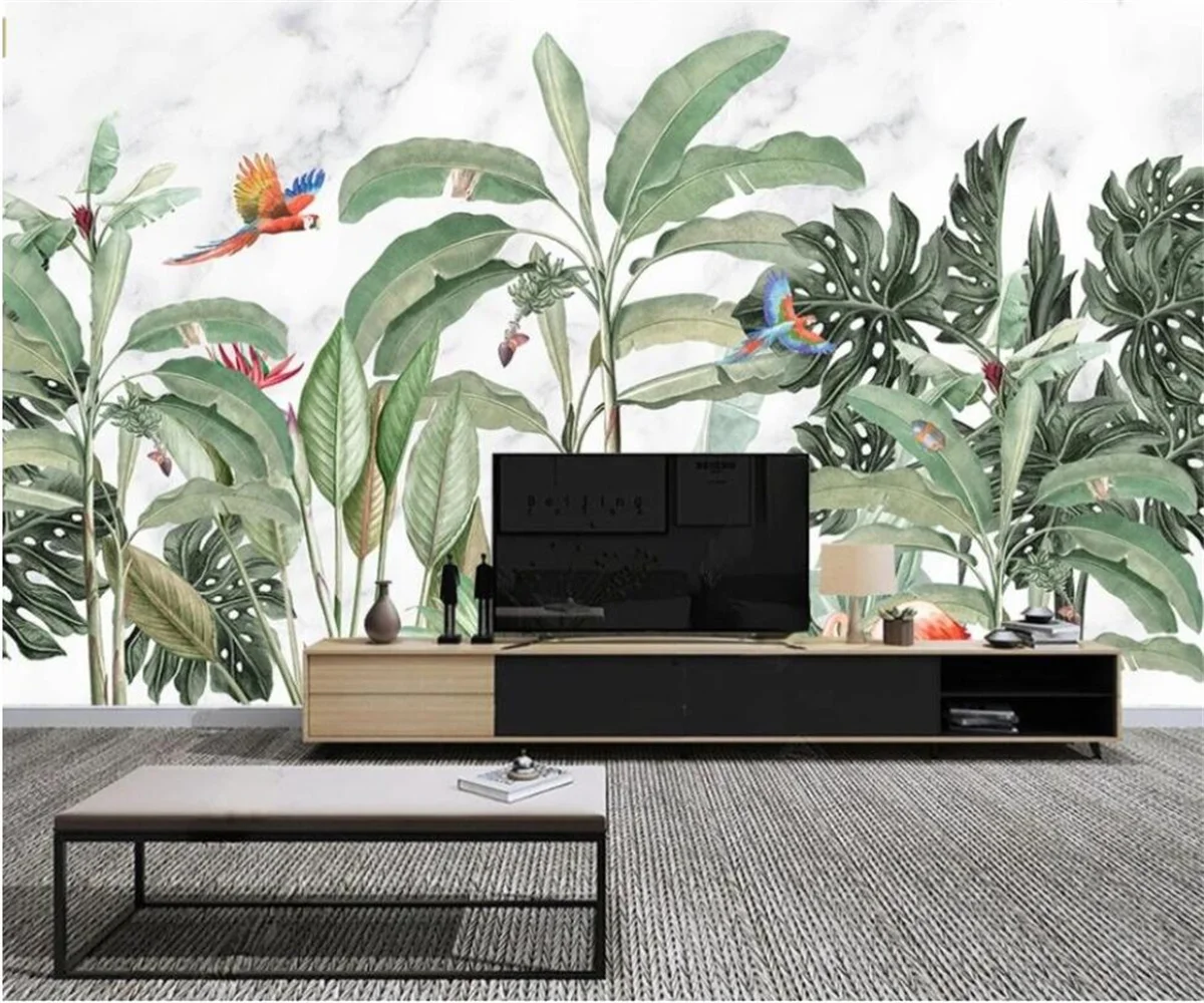 

Wallpaper Modern minimalist fresh rainforest plant animal flamingo Murals Living Room Bedroom Waterproof Self-adhesive wallpaper