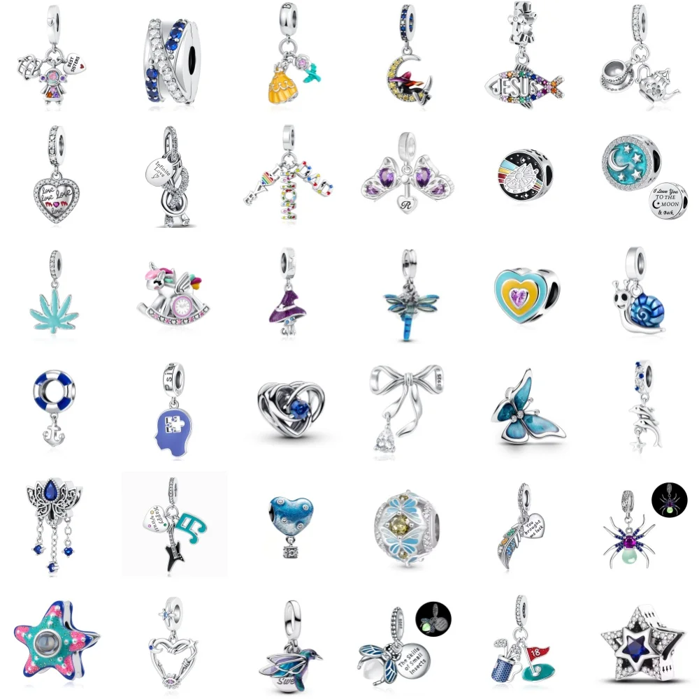 

New 925 Silver Blue Butterfly Snail Luminous Firefly Spider Pendant,Fit European Original Bracelet DIY Exquisite Jewelry Gift