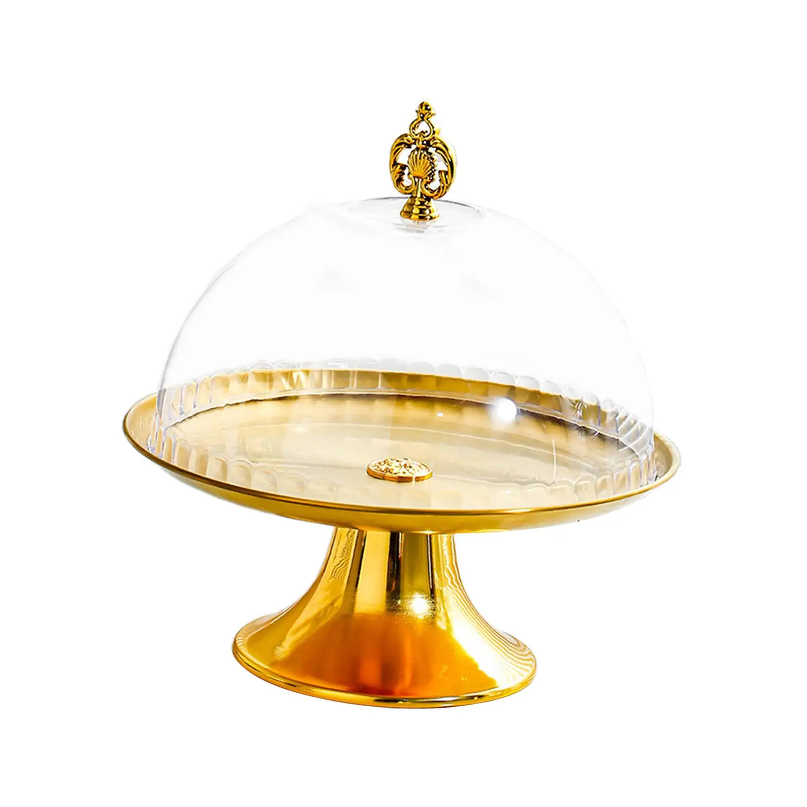 Dessert Showcase Stand with Dome Cover Round Metal Cake Holder High Pedestal Plate for Wedding Events Kitchen Decor