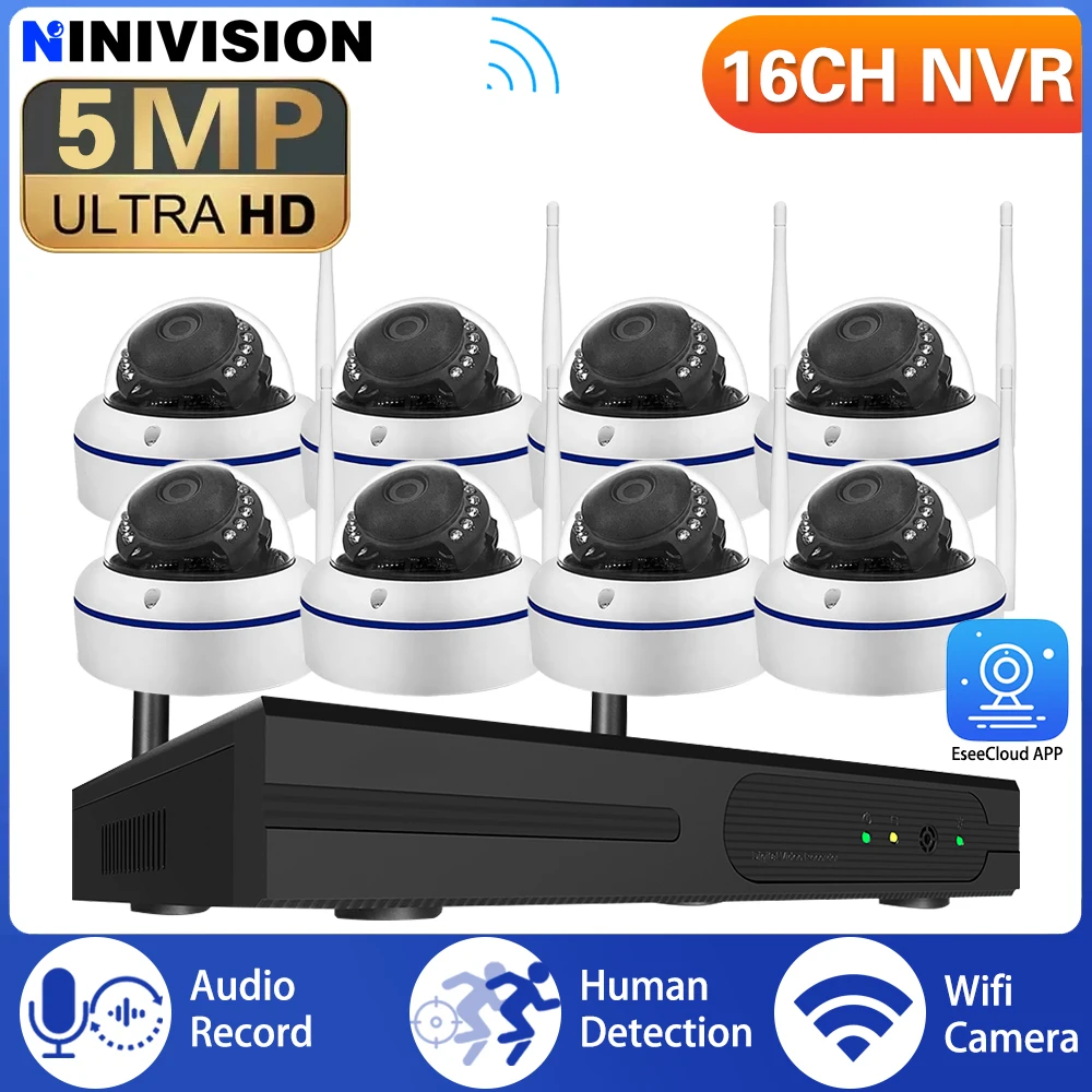 5MP EseeCloud كاميرات المراقبة عدة 16CH واي فاي مسجل مراقبة الفيديو Ip نظام الكاميرا الأمنية في الهواء الطلق كاميرا الصوت Nvr مجموعة