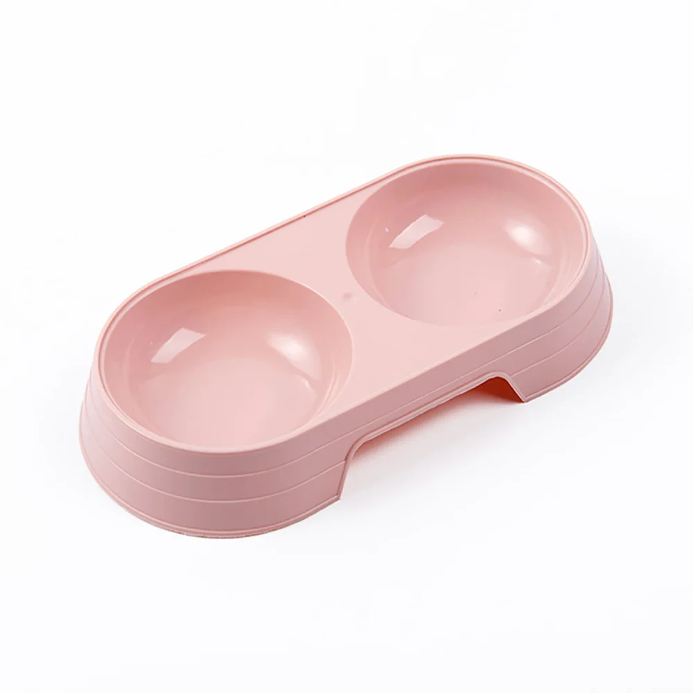 New Pet Feeder Pink Color Plastic Double Bowl Cats and Dogs Eating Bowls Pets Food Container Supplies