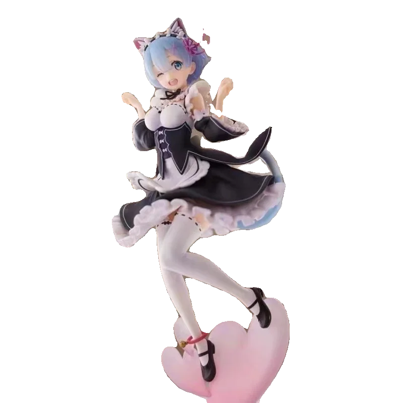 

21cm Maid Anime Figure Blue Hair Cat Ears Collectible Model Doll For Adults Cute Skirt Girl Action Figure Gift