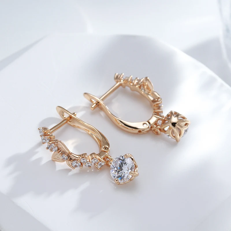 Kinel Luxury 585 Rose Gold Color Women Earring Bling Natural Zircon Dazzling Hollow Butterfly Dangle Earring Fine Daily Jewelry
