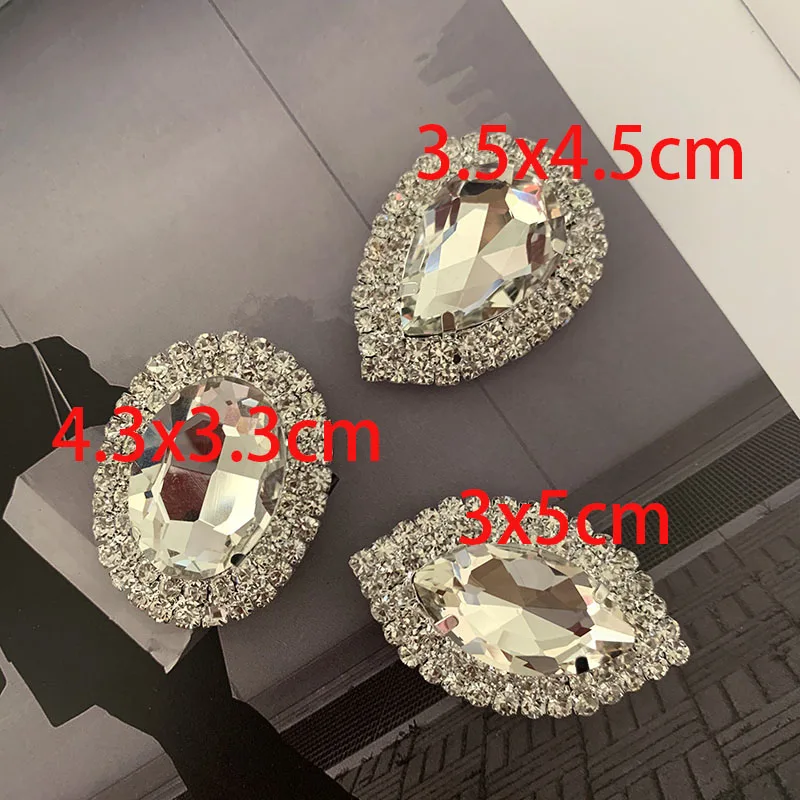 Big size Rhinestone Buttons with 4 Holes Sew on Rhinestone Brooch Applique Crystal Clear Strass For DIY Wedding Dress hats