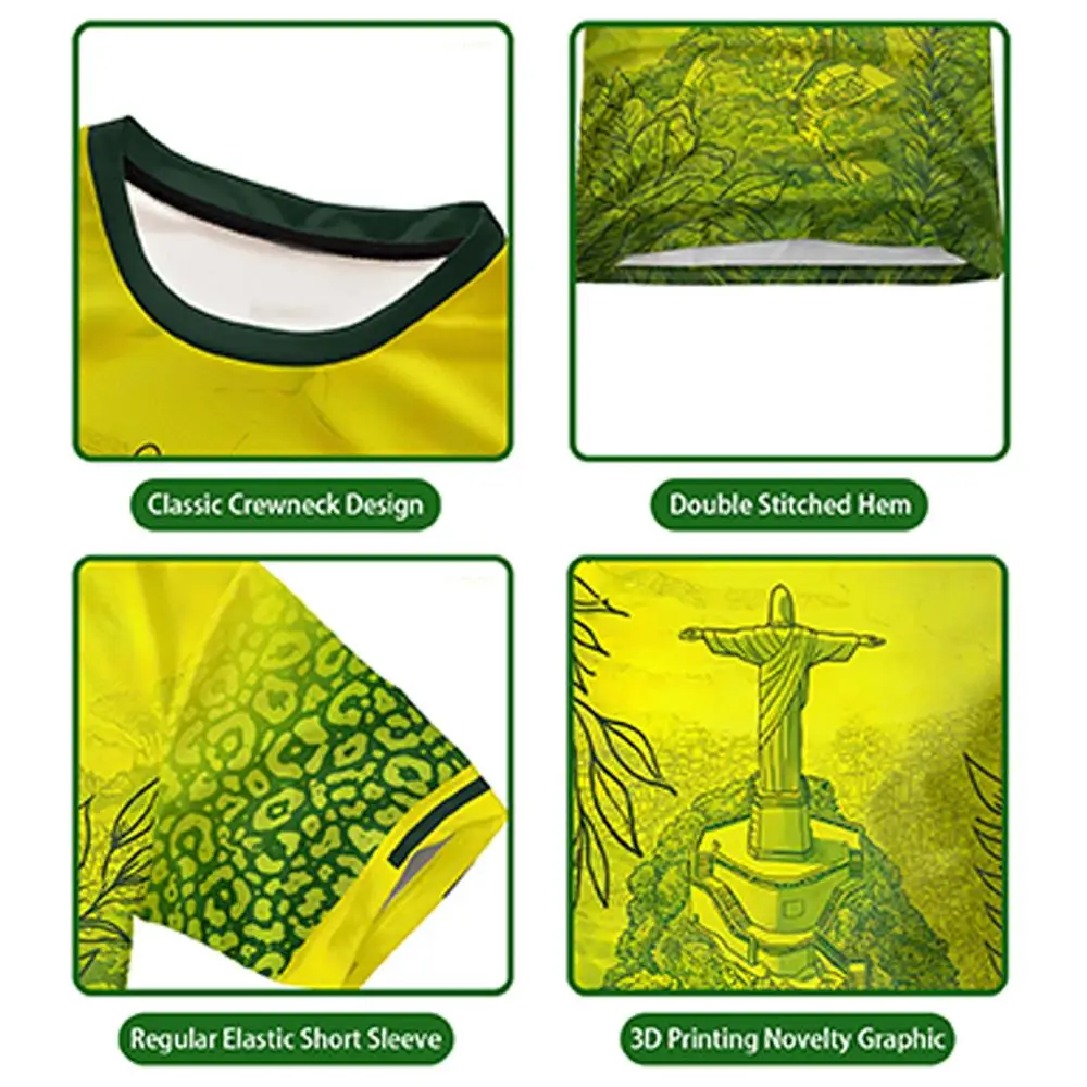 Brazilian Jesus 3D Full-Print T-Shirt Summer Soccer Training Breathable Soccer Jerseys Men's Outdoor Sports Quick-Drying Top